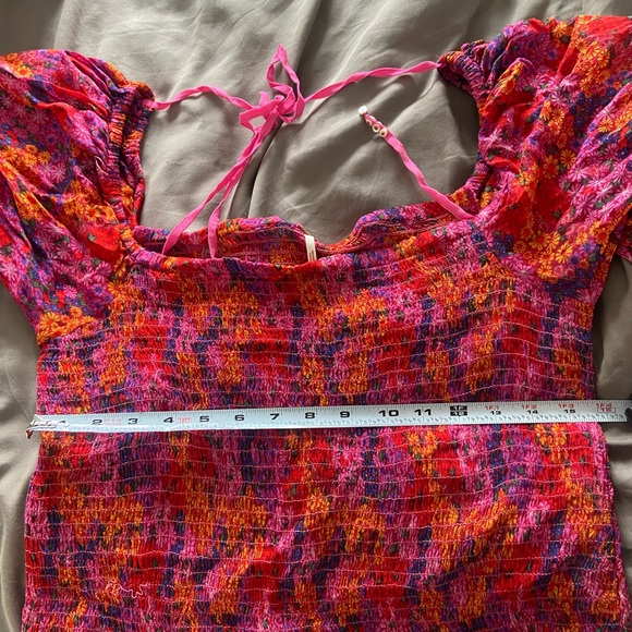 NWOT Free People Hot Pink Ditsy Floral Print Blouse Puff Sleeve Top, XL - Picture 8 of 11